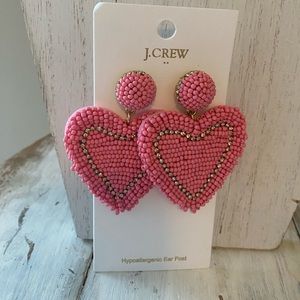 J Crew Pink beaded heart earrings NEW
